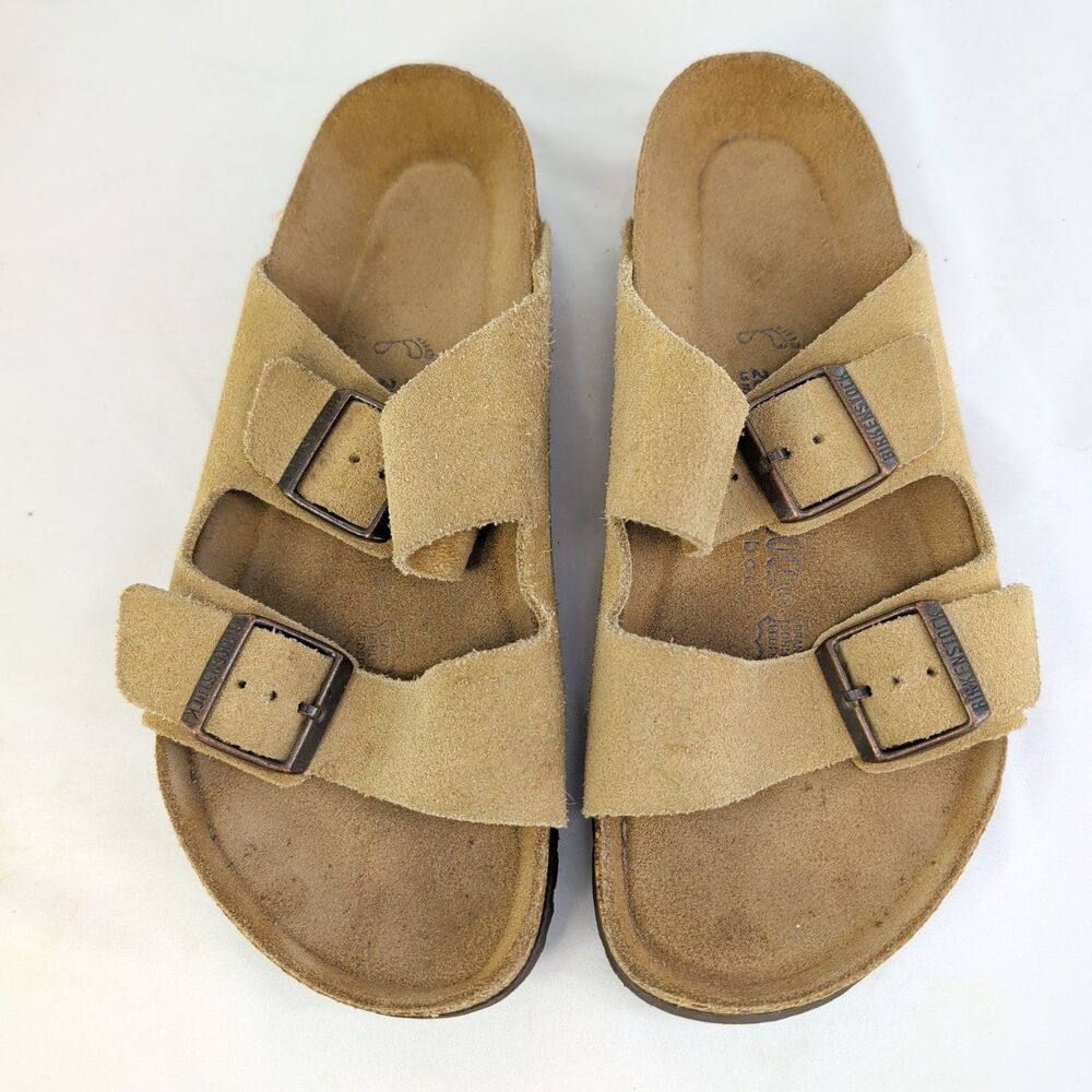 Birkenstock Arizona Suede Leather Sandals Womens 9 Mens 7 EU 40 Tan Two Strap